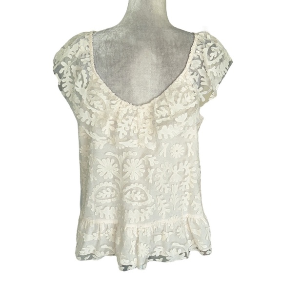 NWOT Anthropologie Textured Ivory Mesh Lace Off The Shoulder Top Blouse - XL - Picture 10 of 16